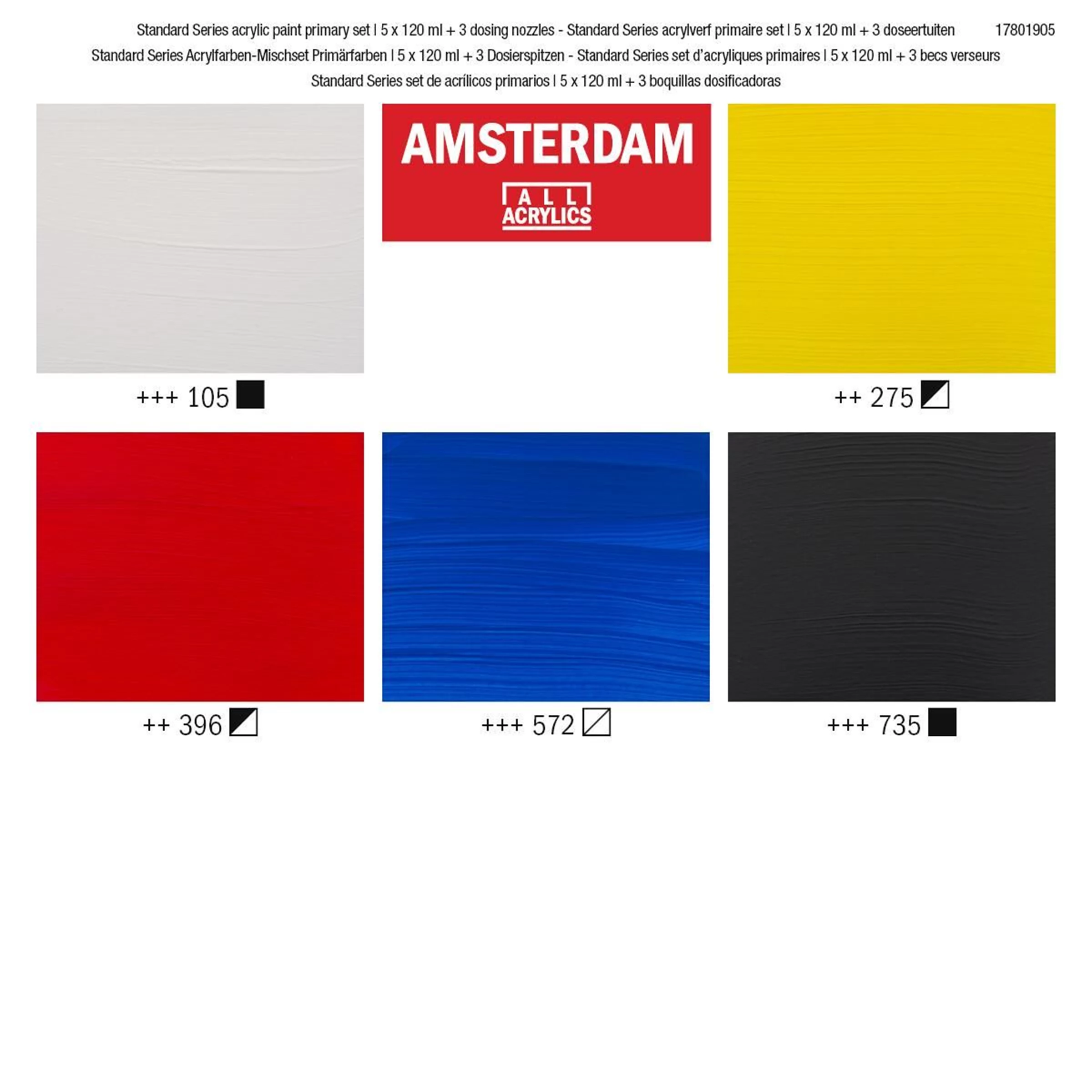 Amsterdam Standard Vernici acriliche - 5 x 120 ml + 3 pz. ugelli dosatori
