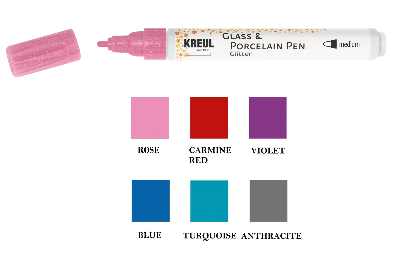 KREUL Marker na sklo a porcelán GLITTER - medium - vyberte si odtieň