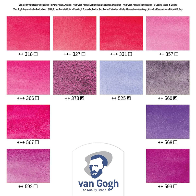 Van Gogh set di 12 tazze con acquerello - Rosa e Viola