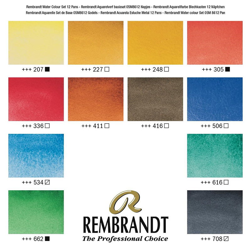 Rembrandt colori acquerello in foglio - 12 tazze + pennello